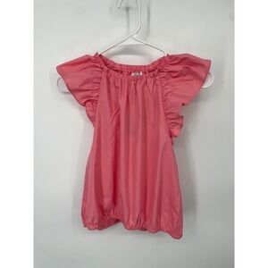 Pleat Girls Blouse Top Size 14 Pink Flutter Sleeve Off Shoulder Bubble Hem